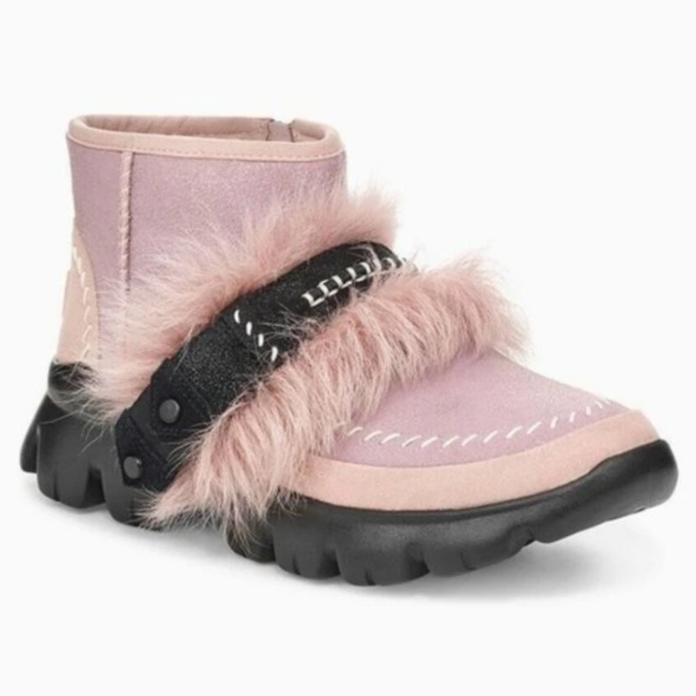 UGG Fluff Punk UGGPure & Lamb Fur Suede Pink Ankle Boot, Cold Weather Boots